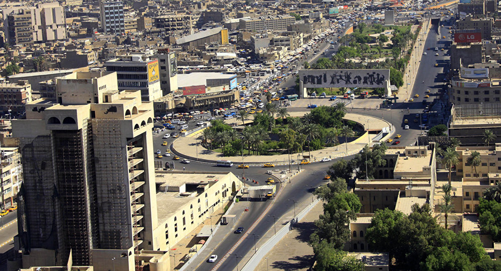 An aerial view of Tahrir Square in downtown Baghdad Iraq