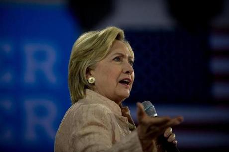 CLEVELAND OH- AUGUST 17 Democratic presidential candidate Hillary Clinton speaks to supporters at a rally at John Marshall High School