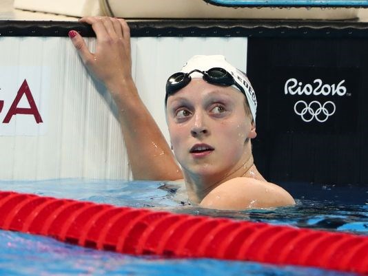 Katie Ledecky after the women's 800m freestyle heats in the Rio 2016 Summer Olympic Games