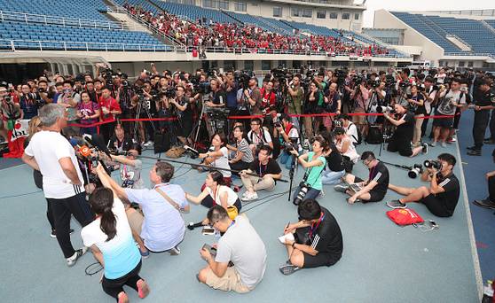 BEIJING CHINA- JULY 24 Manager Jose Mourinho of Manchester United speaks during a press conference as part of their pre-season tour of China at Olympic Sports Centre Stadium