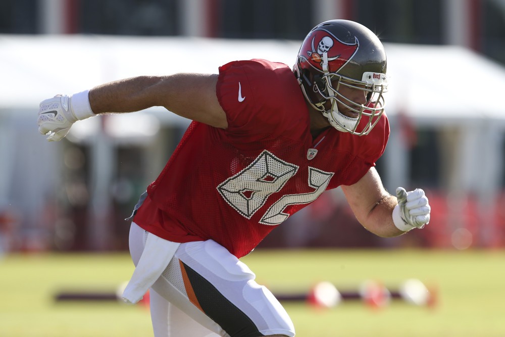 03 August 2016 Tampa Bay Buccaneers tight end Brandon Myers during the 2016 Tampa Bay Buccaneers Training Camp practice at One Buccaneer Place in Tampa FL