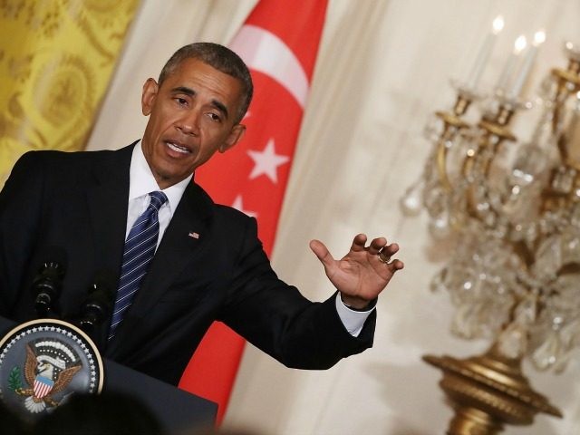 President Barack Obama speaks during a news conference with Singapore's Prime Minister Lee Hsien Loong in the East Room at the White House