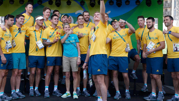 Members of Australian delegation pose for a selfie