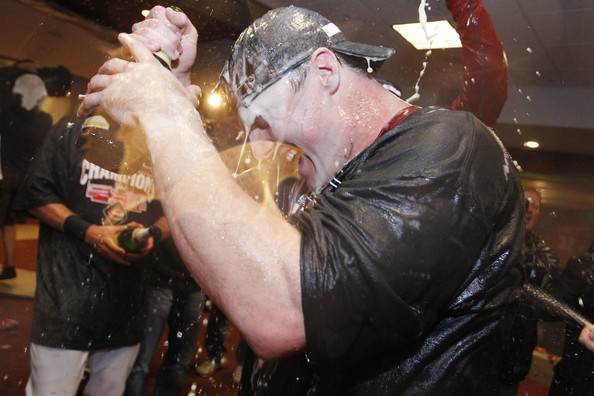 Jay Bruce of the Cincinnati Reds celebrates following the game against the Houston Astros at Great American Ball Park