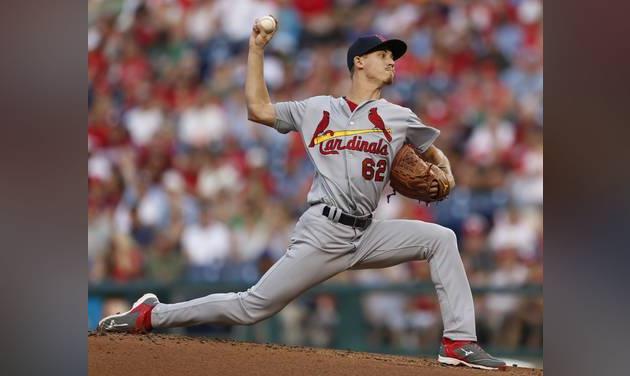 St. Louis Cardinals starting pitcher Luke Weaver throws during the first inning of a baseball game against the Philadelphia Phillies Saturday Aug. 20 2016 in Philadelphia