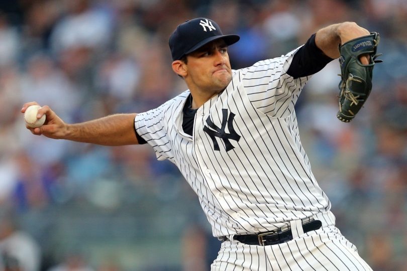 Aug 4 2016 Bronx NY USA New York Yankees starting pitcher Nathan Eovaldi pitches against the New York Mets during the first inning at Yankee Stadium. Mandatory Credit Brad Penner-USA TODAY Sports