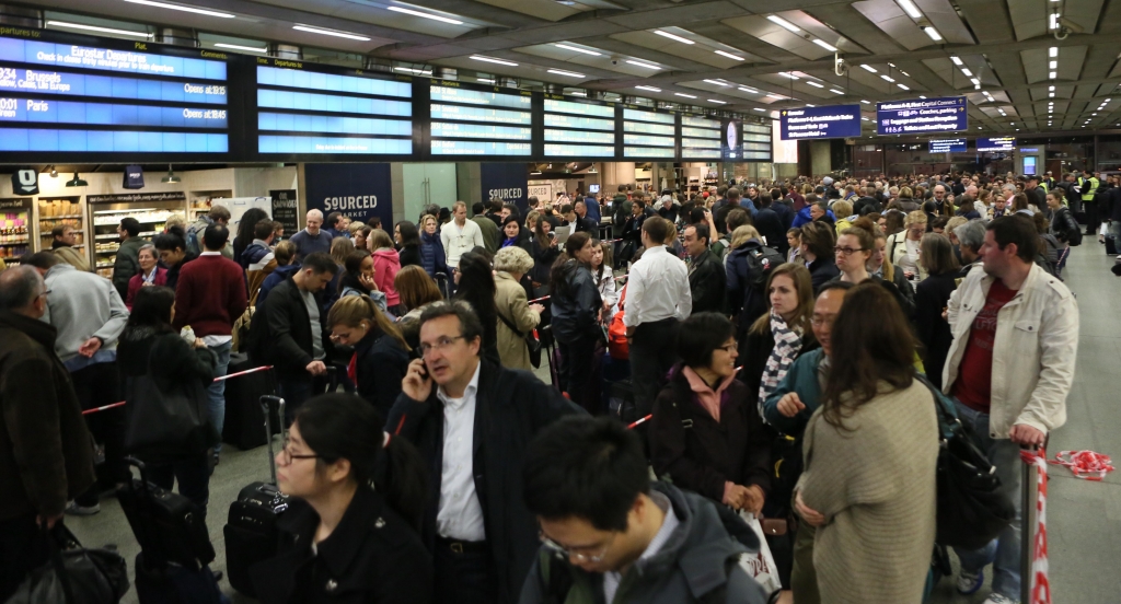 Transport Chaos at Londons Kings Cross St Pancras as a bridge collapse means there are no trains on the East Midlands line running north of Leicester. Stock