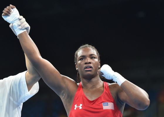 USA's Claressa Maria Shields celebrates winning against