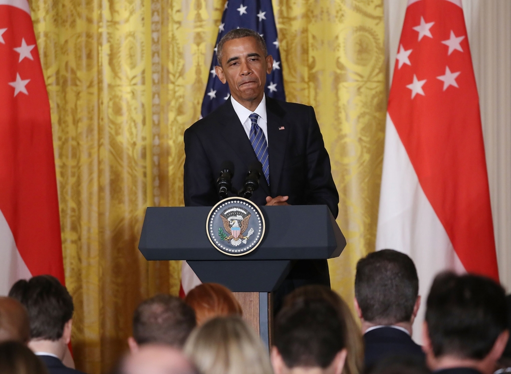 President Barack Obama speaks about Republican Presidential candidate Donald Trump during a news conference with Singapore's Prime Minister Lee Hsien Loong in the East Room at the White House in Washington on Aug. 2 2016