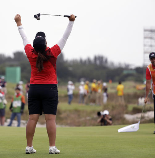 Inbee Park of South Korea reacts after winning the gold medal on the 18th hole during the final round of the women's golf event at the 2016 Summer Olympics in Rio de Janeiro Brazil Saturday Aug. 20 2016