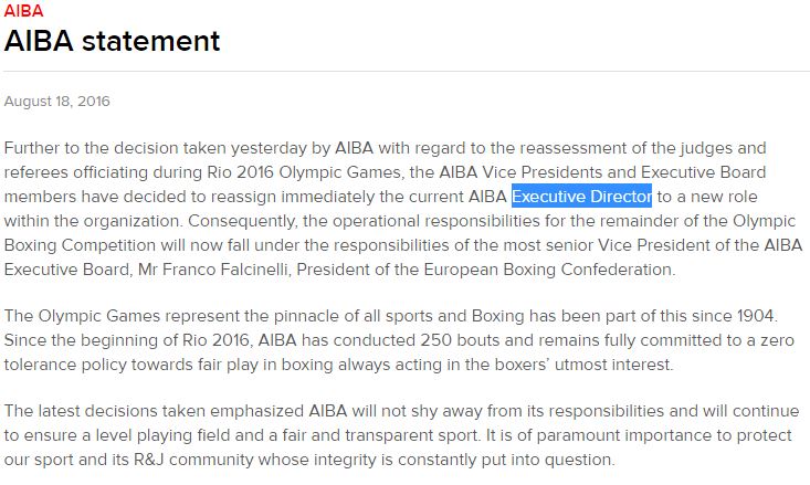 AIBA drop judges from Rio 2016 who have made 'decisions not at the level expected'