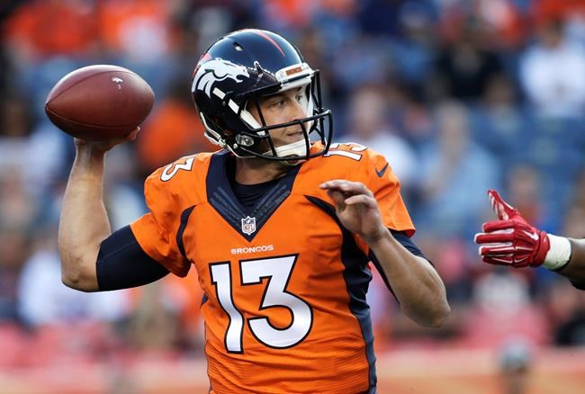 Denver Broncos quarterback Trevor Siemian passes against the San Francisco 49ers during the first half of a preseason NFL football game Saturday Aug. 20 2016 in Denver