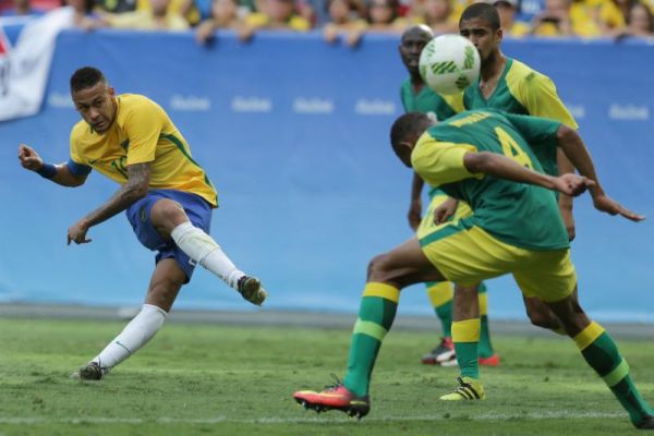 Brazil's Neymar left strikes the ball during