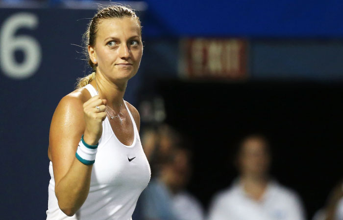 Petra Kvitova of the Czech Republic reacts during her match against Eugenie Bouchard of Canada at the Connecticut Open in New Haven Wednesday. — AFP