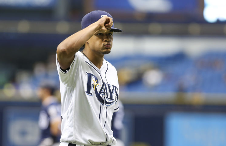 Tampa Bay Rays starting pitcher Chris Archer tips his cap after being relieved in the eighth inning of the game between the San Diego Padres and the Tampa Bay Rays in Tropicana Field in St. Petersburg Fla. on Wednesday Aug. 17 2016