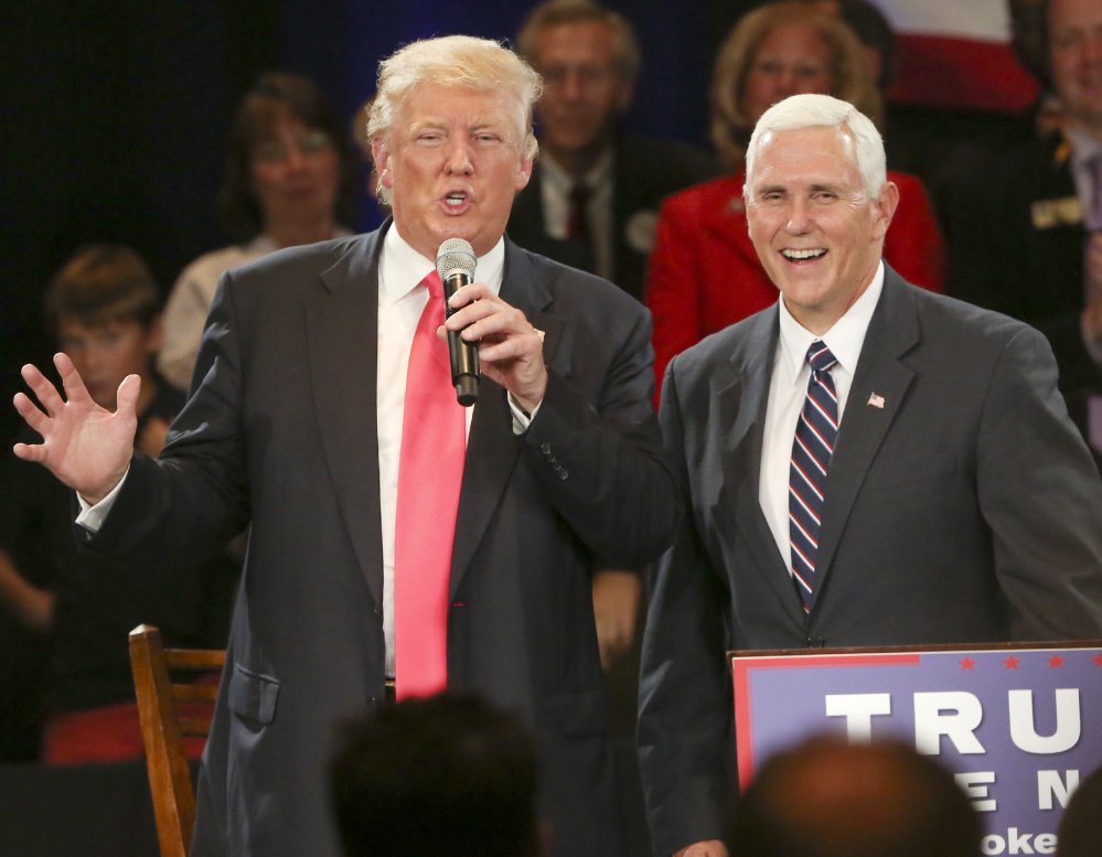 Republican nominee Donald Trump and running mate Gov. Mike Pence R-Ind. appear in July in Roanoke Va