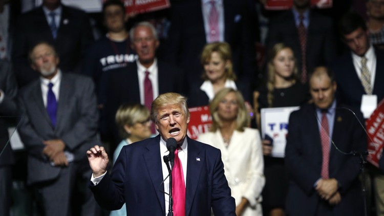 Republican presidential candidate Donald Trump speaks during a town hall event Monday Aug. 1 2016 in Columbus Ohio