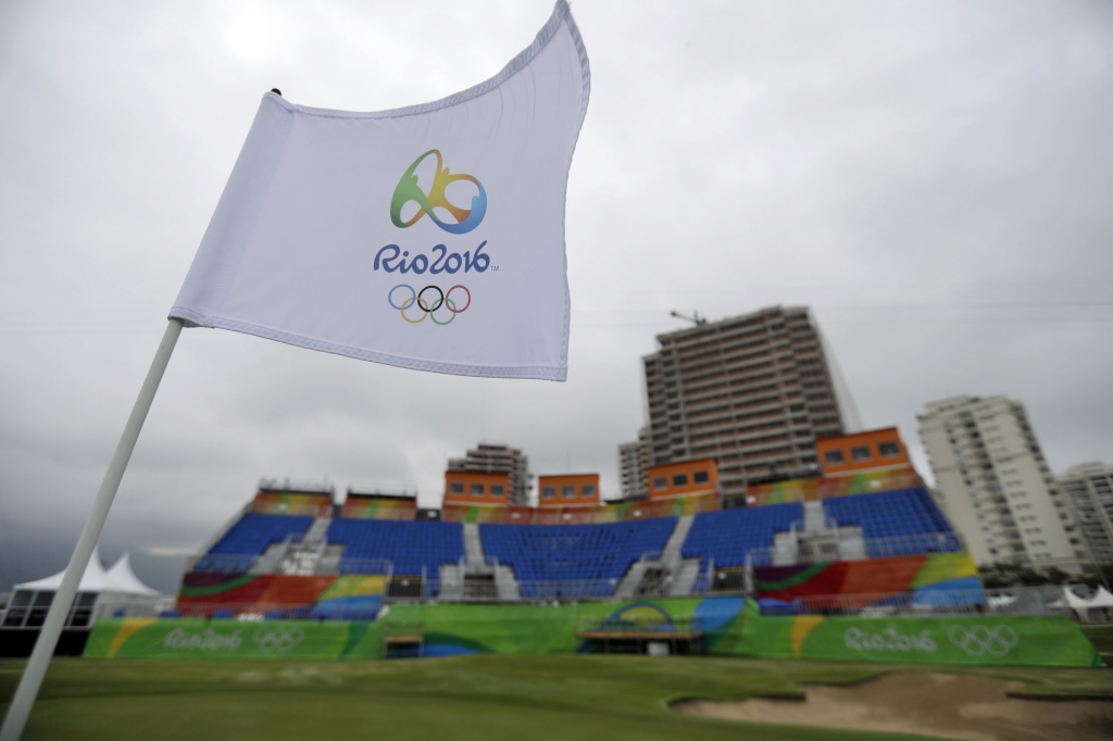 The flag on the 18th hole waves in the wind on the Olympic golf course at the 2016 Summer Olympics in Rio de Janeiro Brazil Sunday Aug. 7 2016