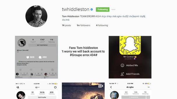 Screengrab taken from the Instagram feed of Tom Hiddleston