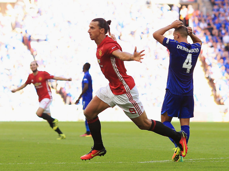 Zlatan Ibrahimovic of Manchester United celebrates after scoring his sides second goal