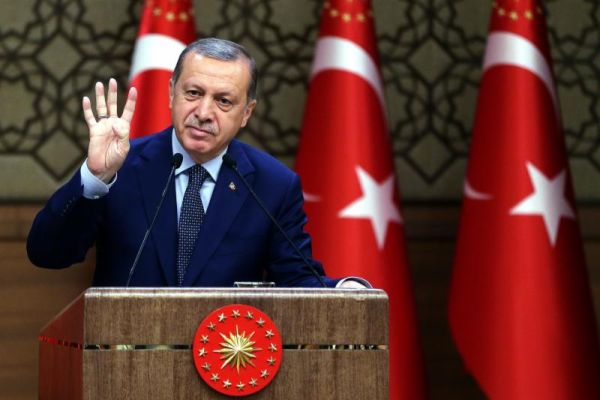 Turkey's President Recep Tayyip Erdogan speeches to the