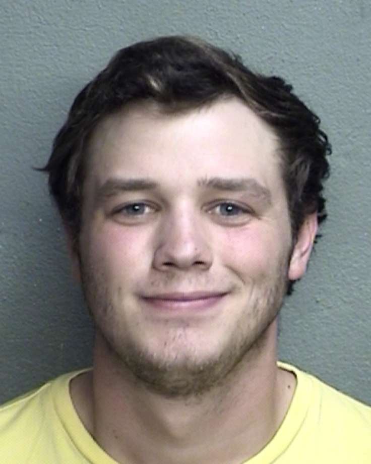 College Station resident Ty Robertson 21 was arrested on Saturday Aug. 20 2016 for possession of LSD and MDMA at the house of Texas A&M fraternity Sigma Nu where authorities found a 19-year-old fraternity member unconscious and not breathing. The tee