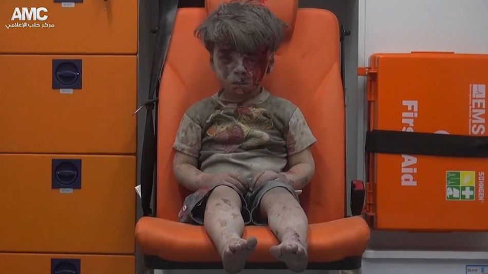 The boy was also filmed by the Syrian anti-government activist group Aleppo Media Center