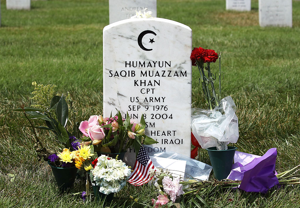 The gravesite of Muslim-American U.S. Army Capt. Humayun Khan is shown at Arlington National Cemetary