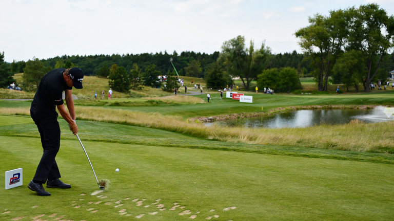 Thomas Pieters tees off on the seventh hole during the Czech Masters third round