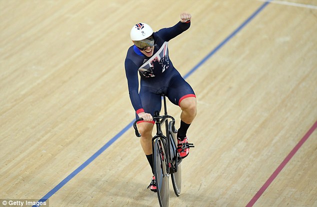 Triumph An ecstatic Philip Hindes celebrated after winning the men's team sprint track cycling finals