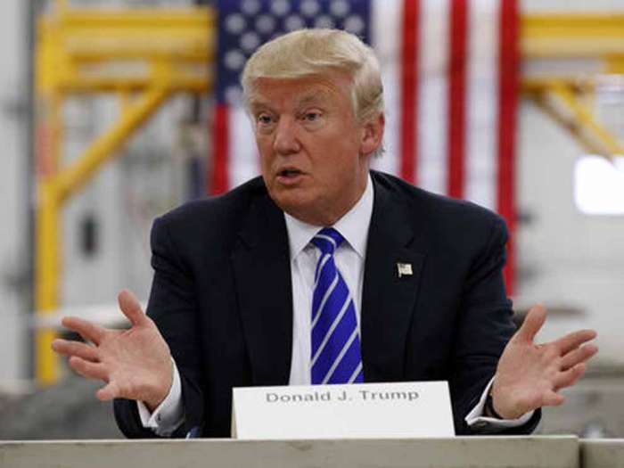 Republican presidential candidate Donald Trump speaks during a coal mining roundtable at Fitzgerald Peterbilt in Glade Spring Va. AP