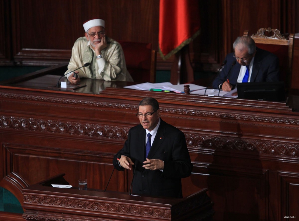 Prime Minister of Tunisia Habib Essid delivers a speech during parliamentary session after the vote of confidence in Tunis Tunisia