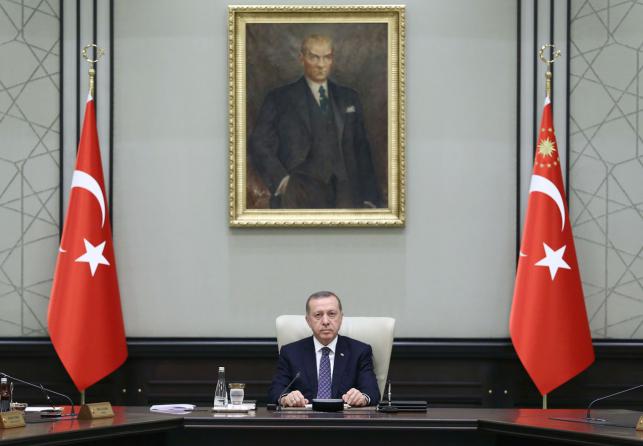 Turkey`s president Tayyip Erdogan chairs a cabinet meeting at the Presidential Palace in Ankara Turkey