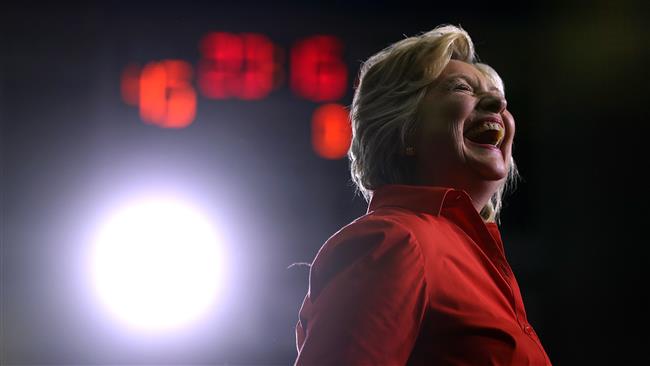 US Democratic presidential nominee Hillary Clinton looks on during a campaign rally in Youngstown Pennsylvania