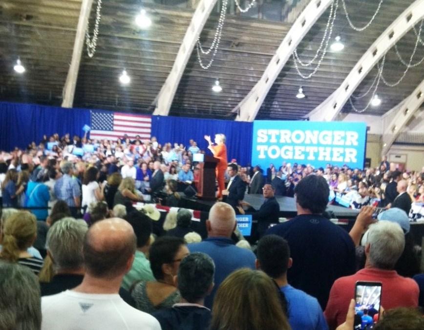 Hillary Clinton takes to the stage at the Coliseum in St. Petersburg