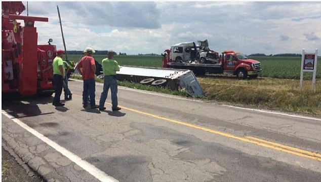 Authorities said the van was hit in the passenger side by a semitrailer after Vicki Fisher 45 failed to yield at an intersection