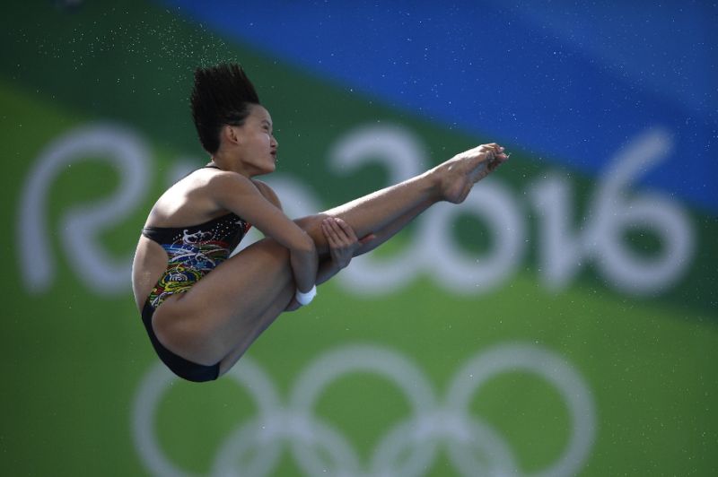 China's Ren Qian competes in the women's 10m platform diving event in Rio de Janeiro