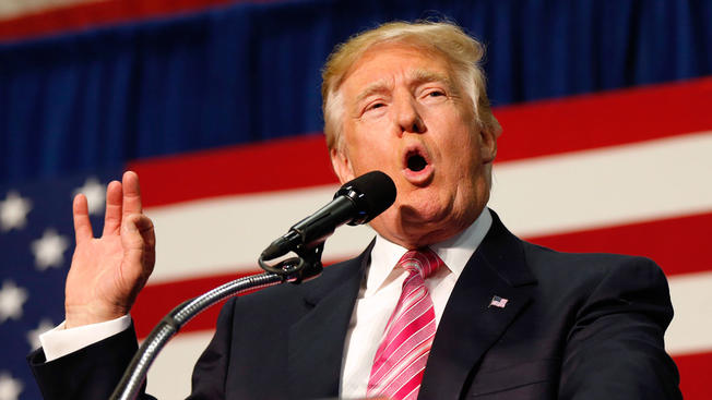 Republican presidential candidate Donald Trump speaks at a campaign rally in Fredericksburg Va