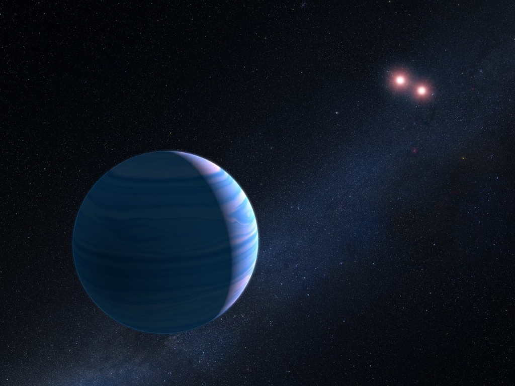 An artist's depiction of the new planet and its twin suns