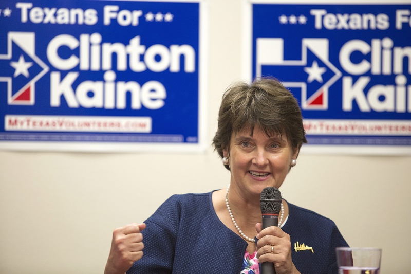 Anne Holton wife of Vice Presidential candidate Tim Kaine and former Education Secretary of Virginia speaks at a roundtable of educators administrators and students in Dallas on Tuesday Sep. 6 2016