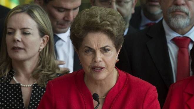 Brazil's suspended President Dilma Rousseff speaks from the official residence of the president Alvorada Palace in Brasilia Brazil on Wednesday Aug. 31 2016