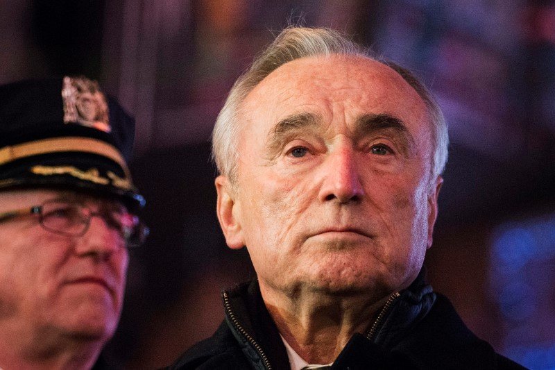 New York Police Commissioner William Bratton prepares to give a news conference ahead of New Year's Eve celebrations in Times Square New York