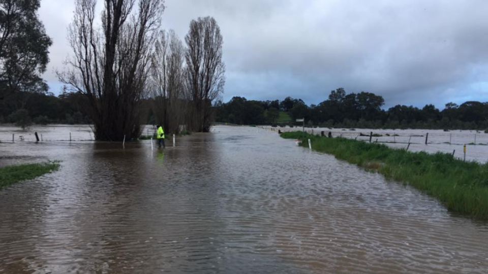 Flooded roads near Avoca in Victoria