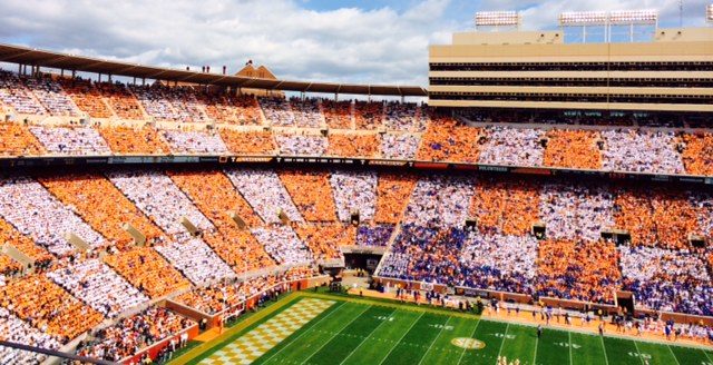 Neyland Stadium fans participating in'Checker Neyland during the Tennessee Florida game in Knoxville on Oct. 4 2014