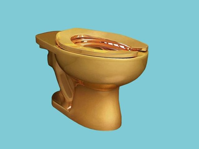 Gold toilet – the metal, not the color – comes to public bathroom at Guggenheim