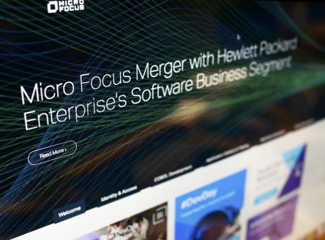 A message on the home page of Micro Focus website announces that Hewlett Packard Enterprise Co will spin off and merge its non-core software assets with Britain's Micro Focus International Plc in a deal worth $8.8 billion in Britain September 8