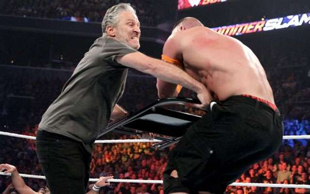 Jon Stewart smashed Cena with a folding chair at last year’s Summerslam