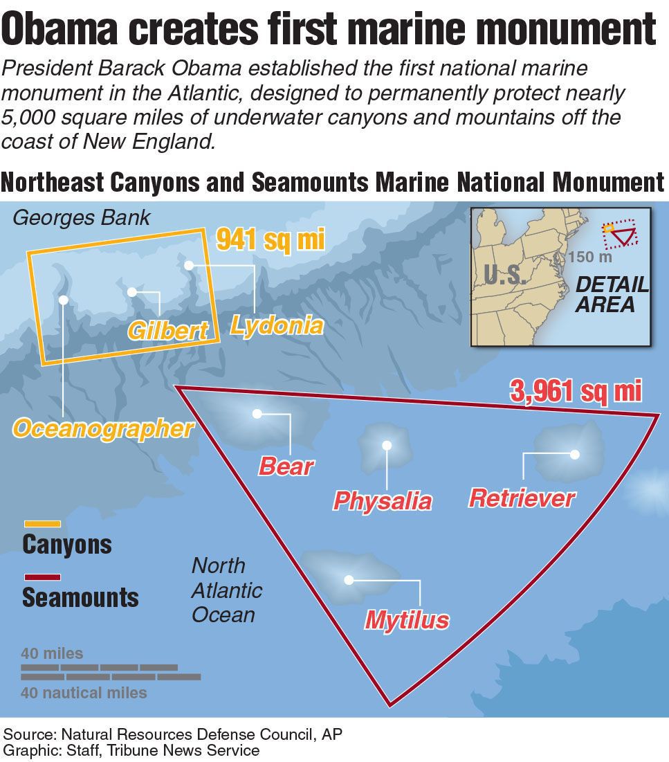 Locator map of the Northeast Canyons and Seamounts Marine National Monument