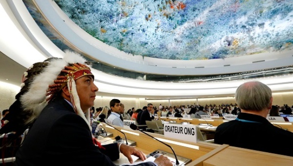 Dave Archambault II head of the Standing Rock Sioux nation waits to speak at the Human Rights Council at the U.N. in Geneva Switzerland Sept. 20 2016