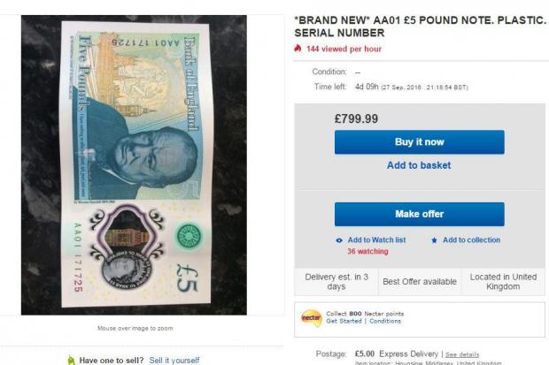 People are selling the new £5 note on eBay for over £200